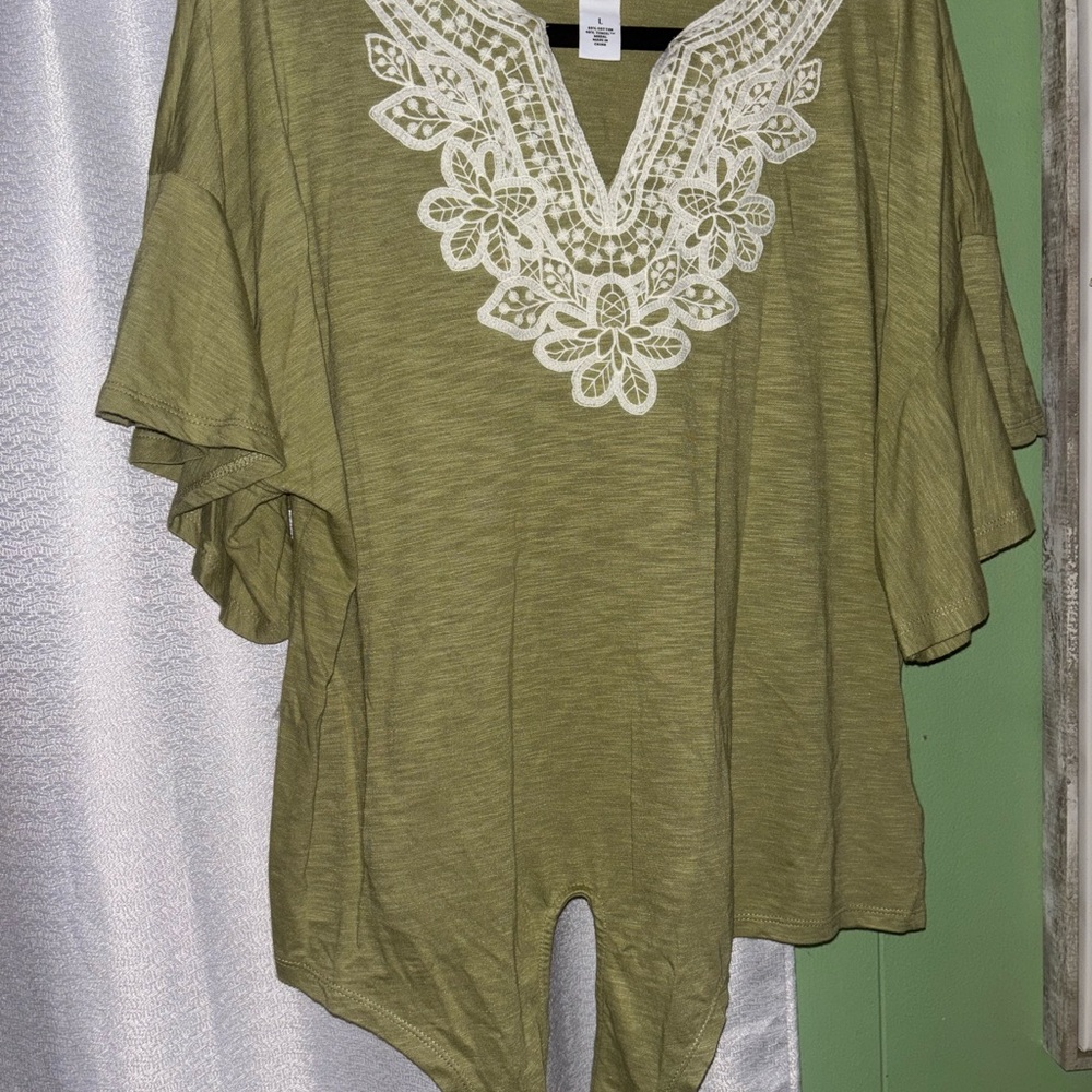 Ruby Rd. Olive Tunic with White Embroidery